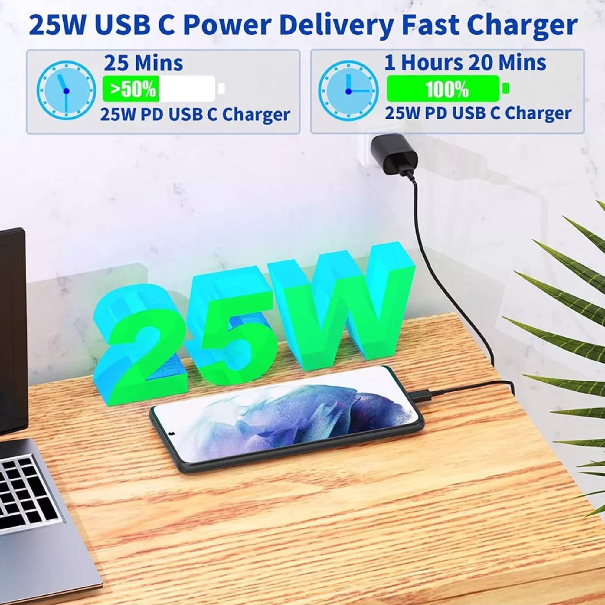 Cargador Tipo C 25w Carga Rápido Para Samsung + Cable