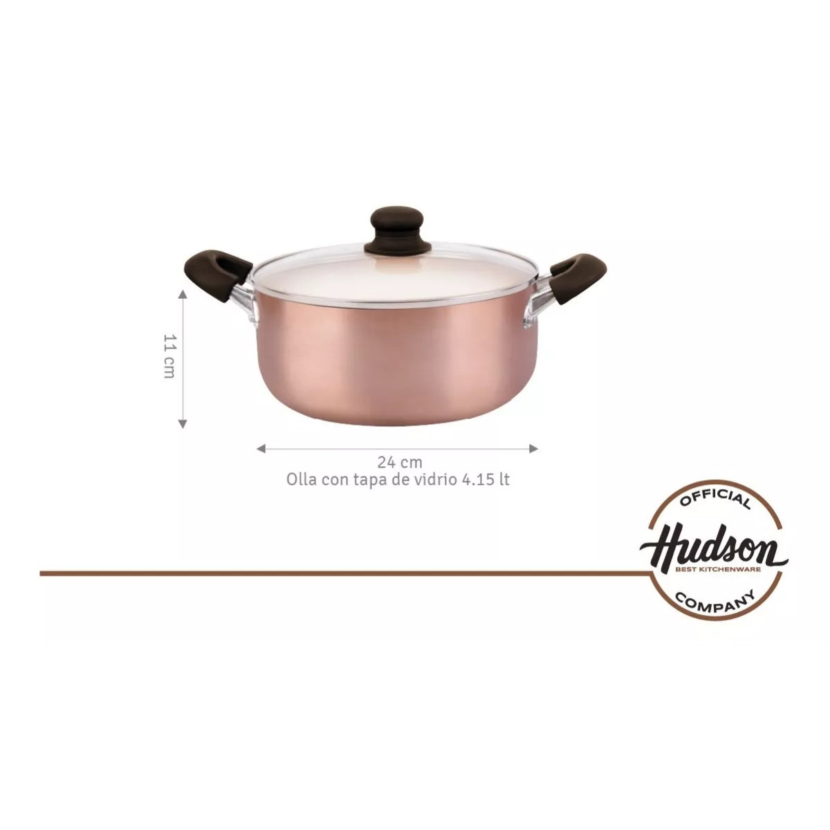 Cacerola Olla HUDSON 24cm Aluminio Antiadherente con tapa cristal.