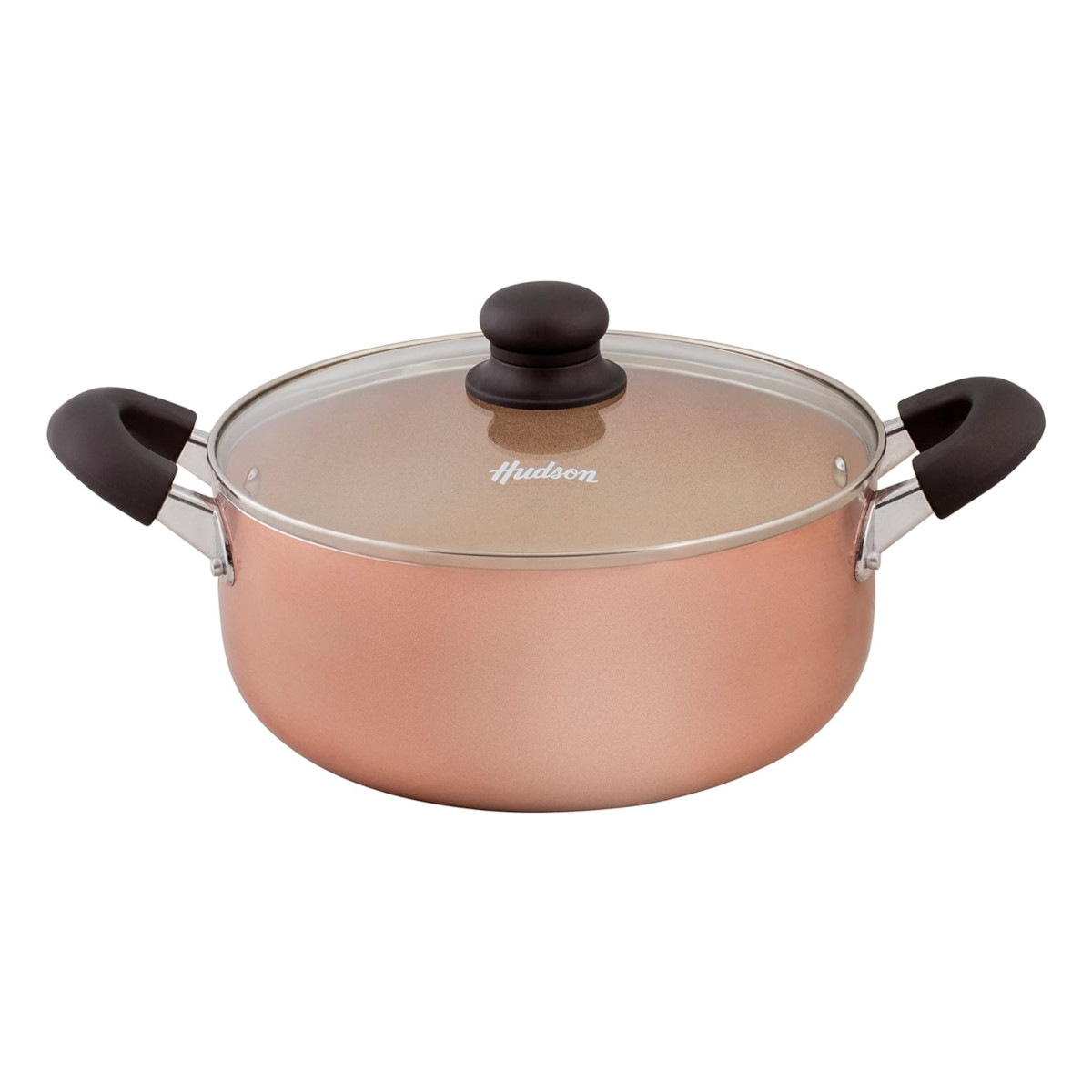 Cacerola Olla HUDSON 24cm Aluminio Antiadherente con tapa cristal.