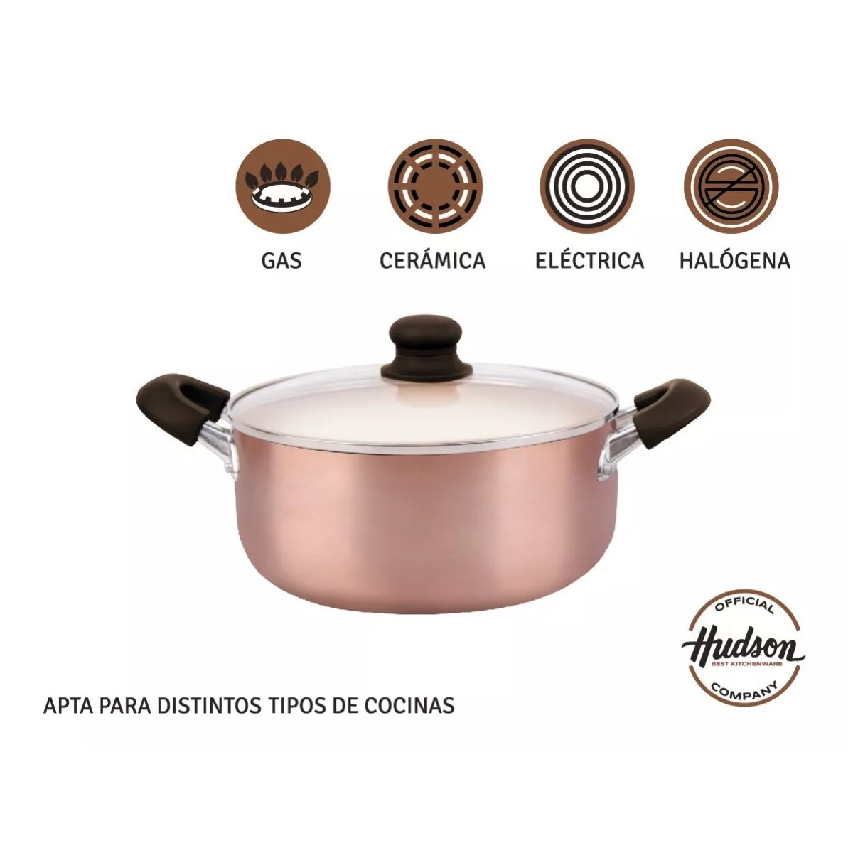 Cacerola Olla HUDSON 24cm Aluminio Antiadherente con tapa cristal.