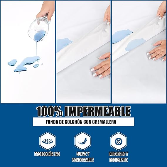 A Tucorresi Cubre Colchones Matrimoniales - 100% Impermeable e Hipoalergénico Funda de Colchón,.