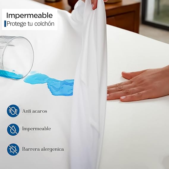A Tucorresi Cubre Colchones Matrimoniales - 100% Impermeable e Hipoalergénico Funda de Colchón,.