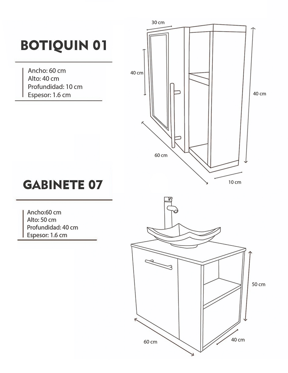 Combo De Gabinete Para Baño 07 Derecho Con Lavamanos Y Monomando + Botiquin Con Espejo