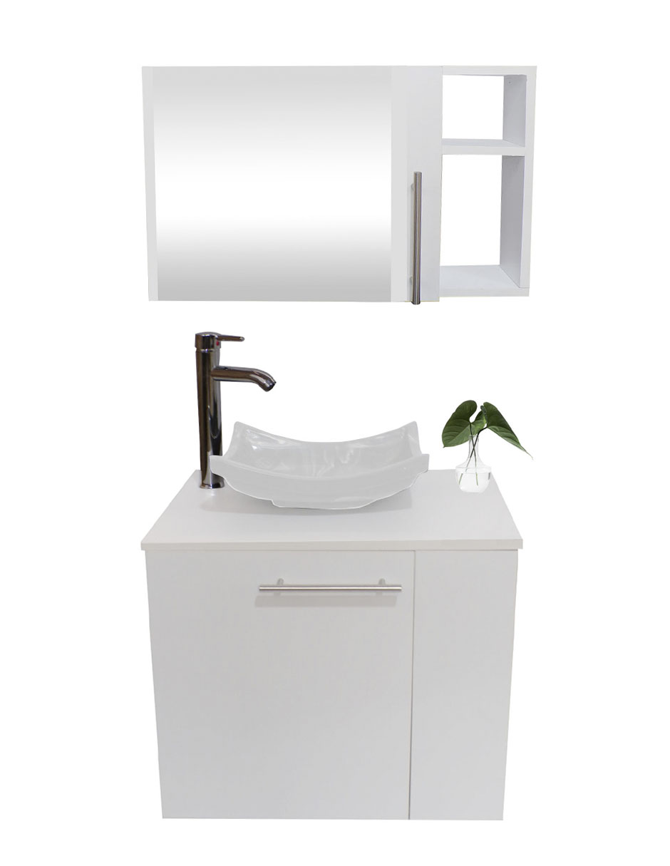 Combo De Gabinete Para Baño 07 Derecho Con Lavamanos Y Monomando + Botiquin Con Espejo