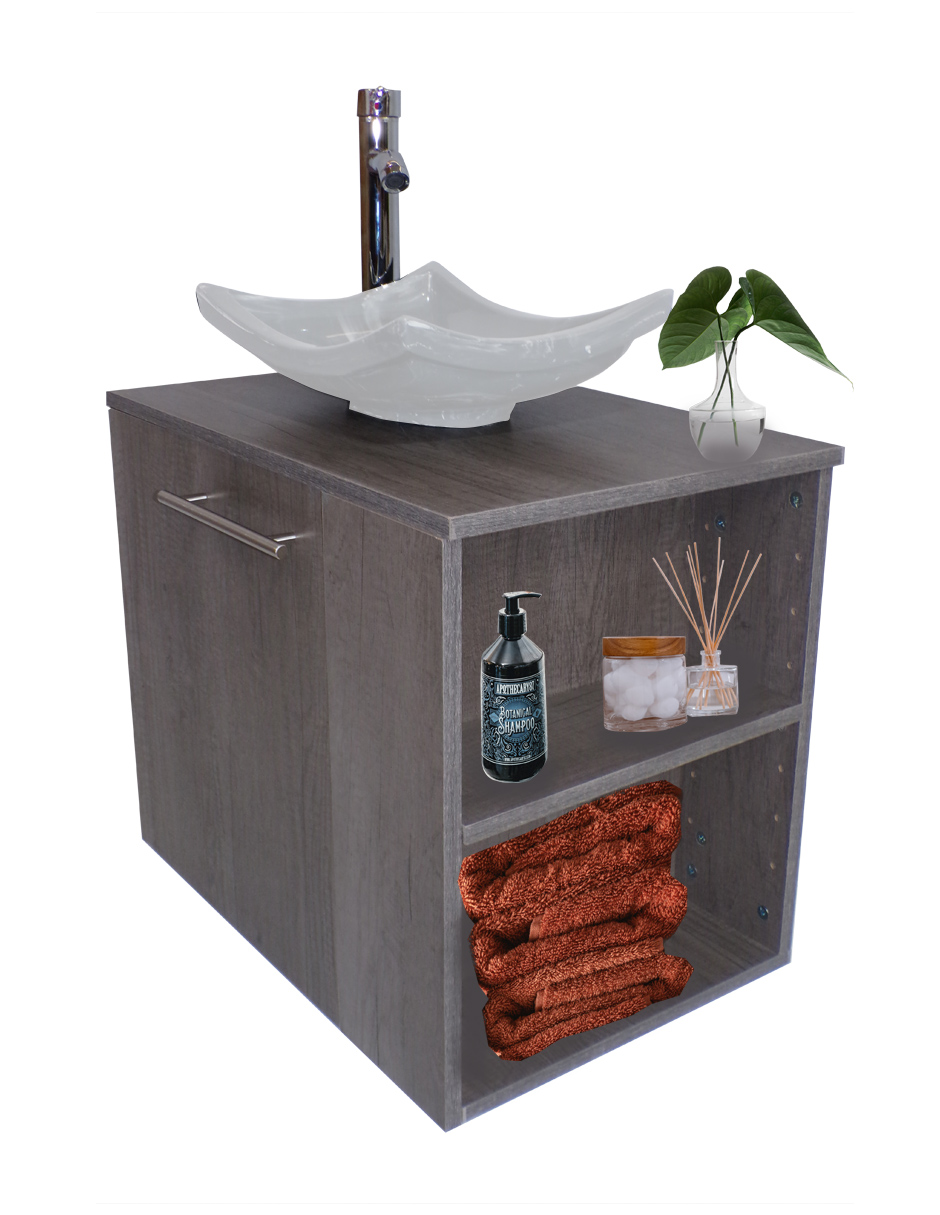 Combo De Gabinete Para Baño 07 Derecho Con Lavamanos Y Monomando + Botiquin Con Espejo