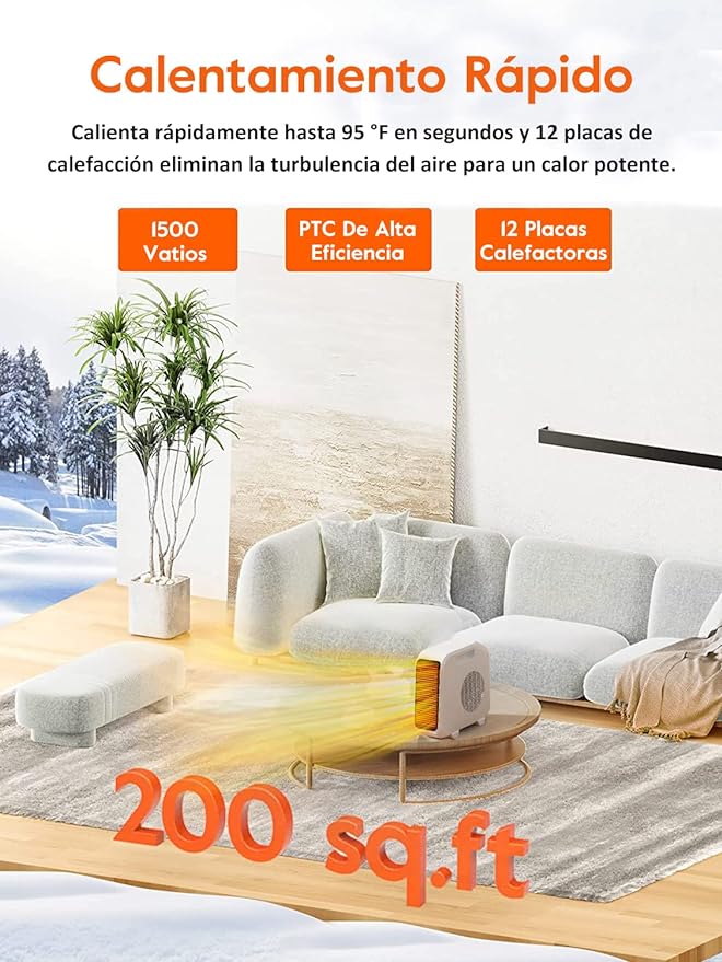 Calentador Electrónico,Heater y Ventilador de 1800 W con termostato ajustable, 2 Niveles de Potencia, Calefactores de sobremesa,Termostato regulable y calefactor de calentamiento rápido,Blanco Marca: TMOSLY.