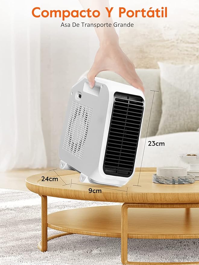 Calentador Electrónico,Heater y Ventilador de 1800 W con termostato ajustable, 2 Niveles de Potencia, Calefactores de sobremesa,Termostato regulable y calefactor de calentamiento rápido,Blanco Marca: TMOSLY.