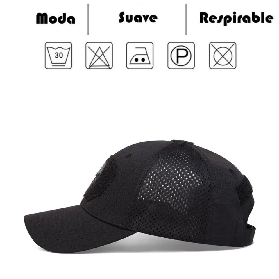 Gorra cráneo negro táctico velcro bordado sombreros deporte moto bici ajustables sombrero solar.