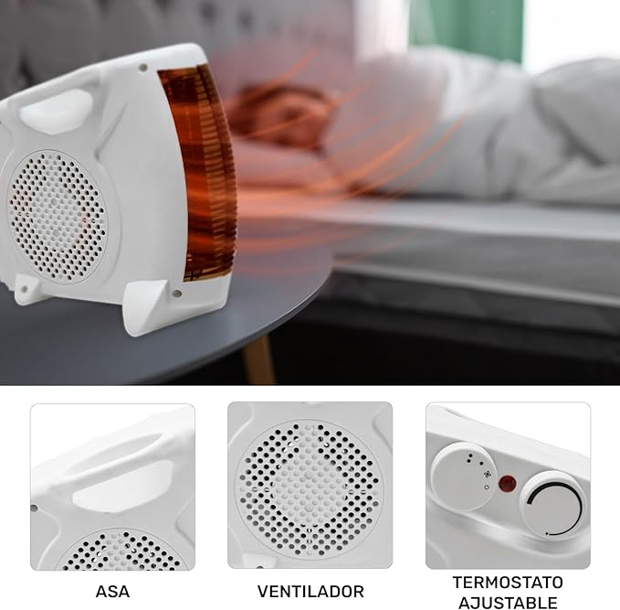 RACK & PACK Calefactor Ventilador con Radiador Electrico 2 en 1 Portatil 1500 W 2 Niveles de Calefaccion Temperatura de 45° C a 73°C en 40 Segundos Calentador Ceramico con 4 Modos Aire Caliente y Frio.