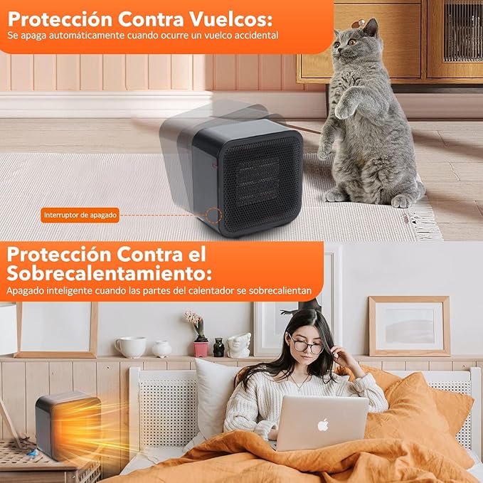 Calefactor,Calentador electrico para hogar 600 W,Calefactor electrico de oficina, Protegido contra sobrecalentamiento y vuelco,Calentador conveniente para uso en interiores, oficina, hoga.