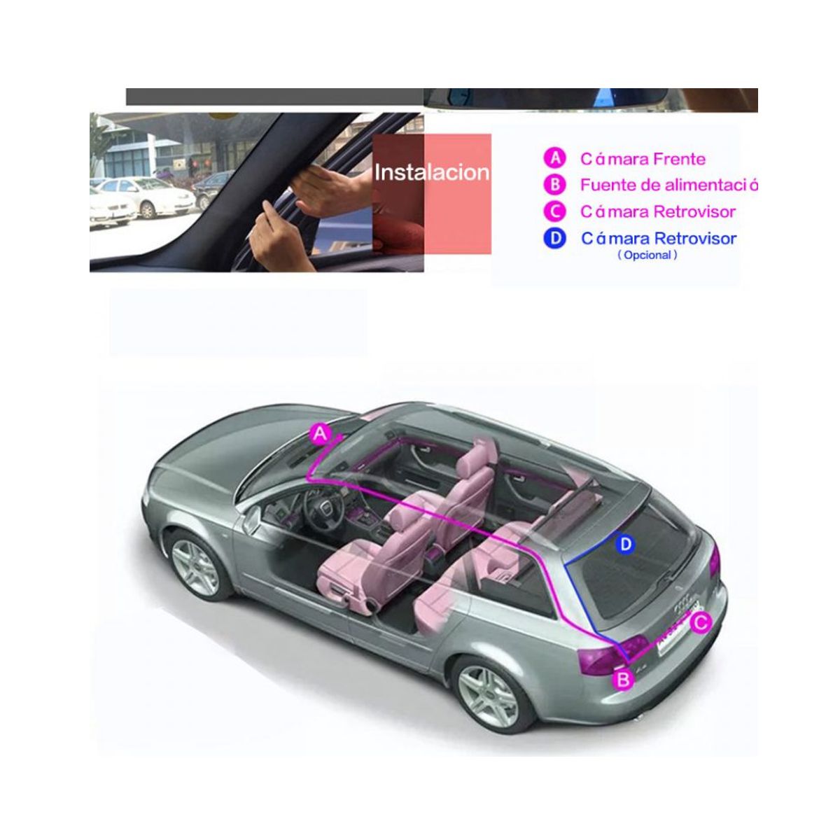 Retrovisor Camara Dashcam Graba Frontal Full HD y Reversa Pantalla Integrada al Espejo.