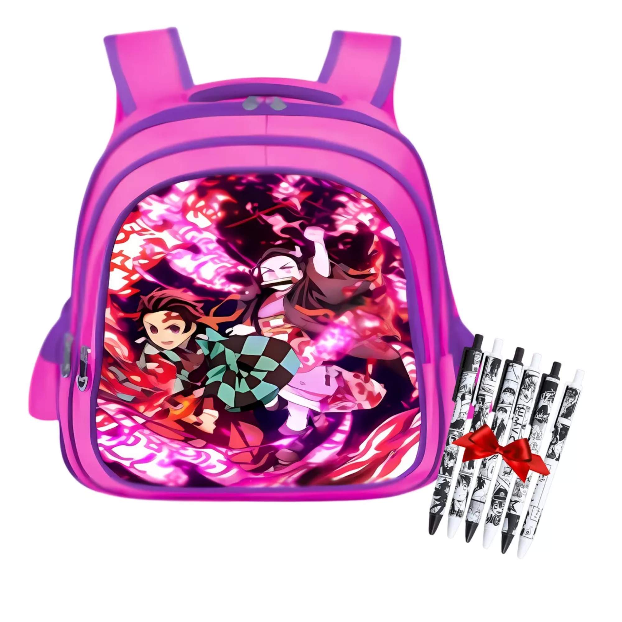 Mochila Lenticular 3D Kimetsu No Yaiba Escolar, Juvenil, Estudiante Mochila con tirantes Casual Diseño Anime Demon Slayer