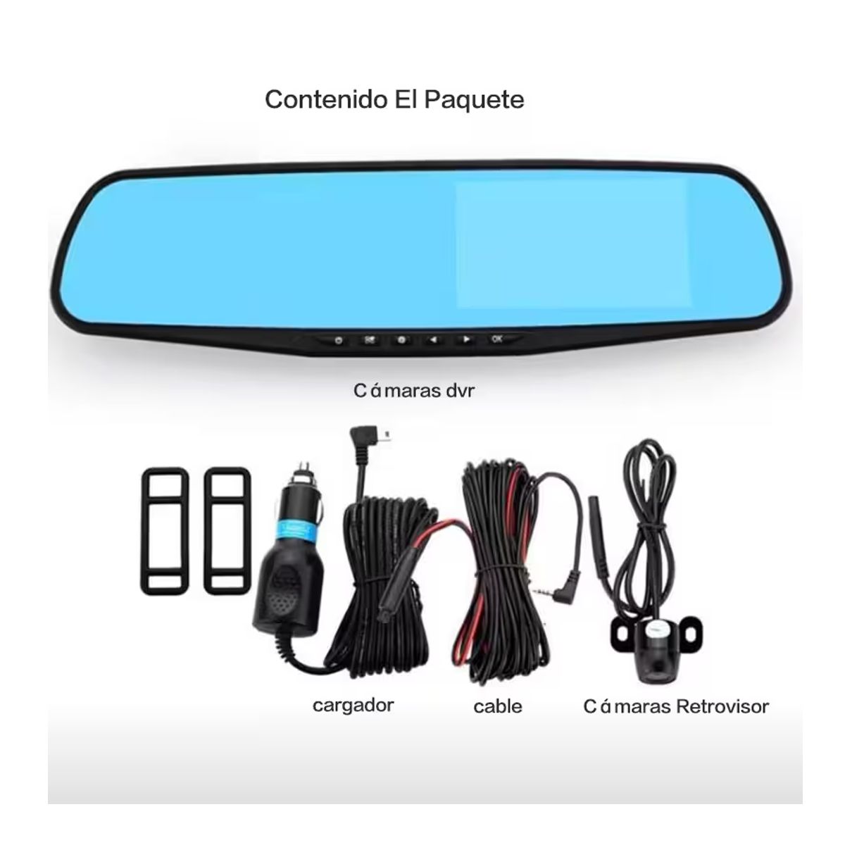 Retrovisor Camara Dashcam Graba Frontal Full HD y Reversa Pantalla Integrada al Espejo.