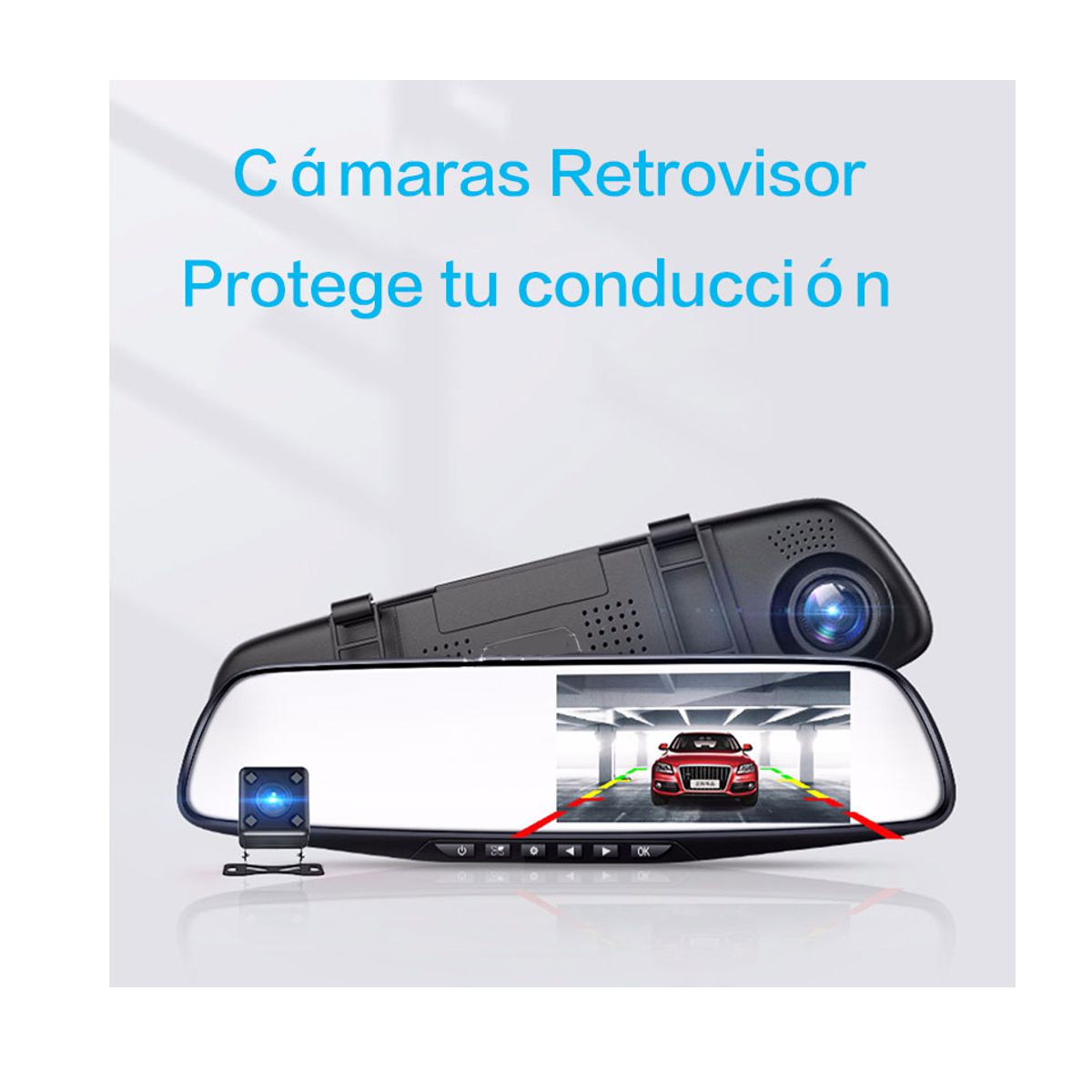 Retrovisor Camara Dashcam Graba Frontal Full HD y Reversa Pantalla Integrada al Espejo.