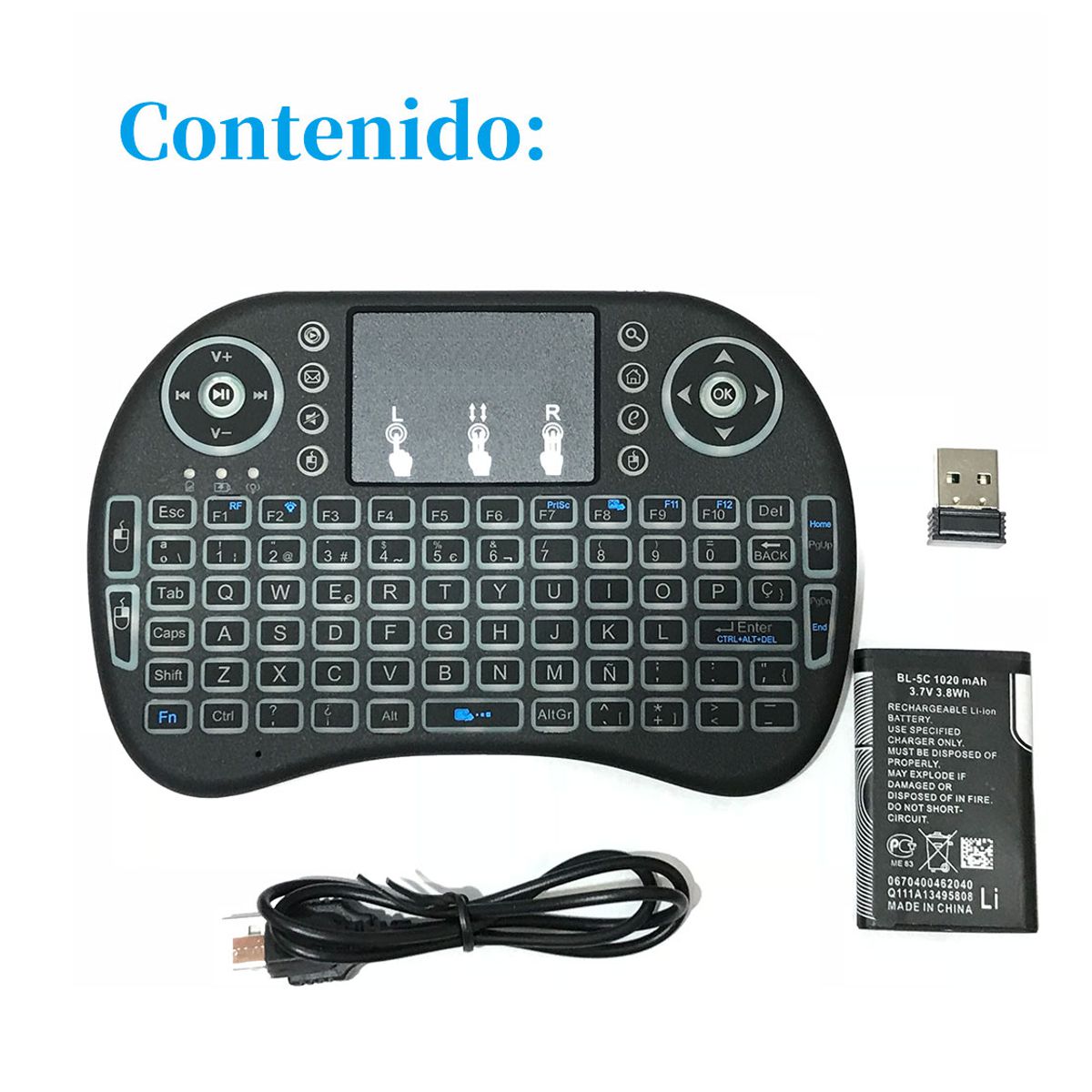 Mini Teclado Inalambrico Recargable Retroiluminado Tecla Ñ Para Smarttv PC Laptop.