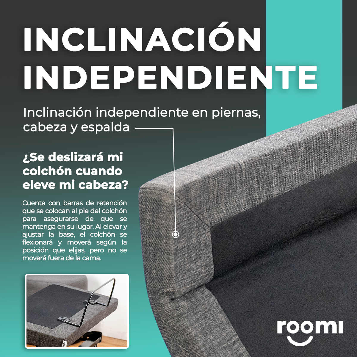 Cama Eléctrica King Size Ajustable con Control Remoto, Función Masaje y Luz Bajo Cama ROOMI.