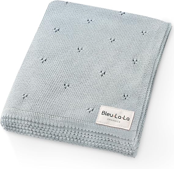 A Bleu La La - Manta Envolvente orgánica para bebé, 100% algodón orgánico Suave de Punto cálido y Acogedor, para recién Nacidos, bebés y niños pequeños (Azul Polvo).