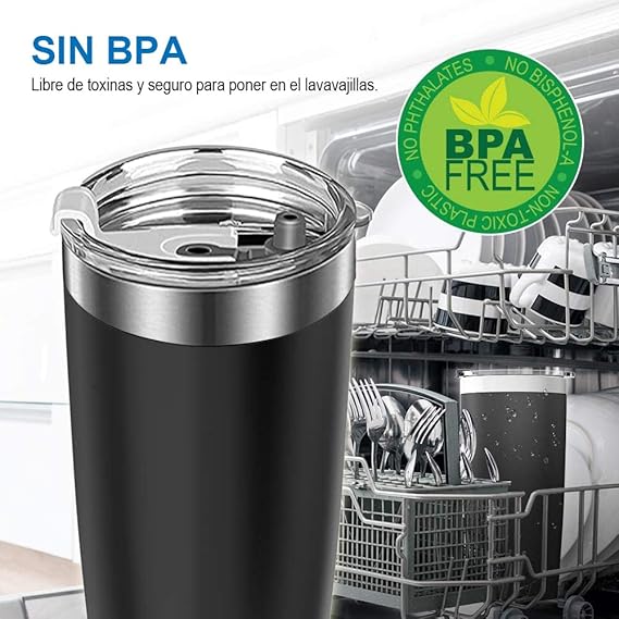 A DEESTE 3PCS Vasos Termicos Frio y Caliente con Tapa, Pajita, Cepillo de Limpieza, Botella Infusor de Vacío Doble, para Cafe, Termos de Acero Inoxidable para Hombre, Mujer, Regalo(20oz/590ml).