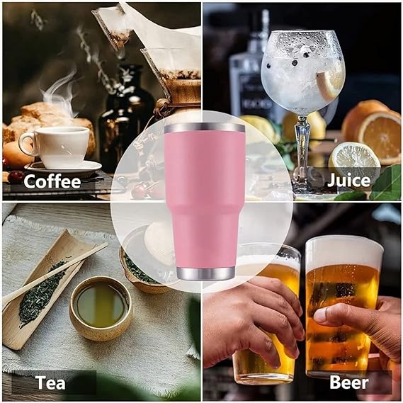 A 30 Oz Termo de Acero Inoxidable, BAKEWAY Vaso Térmico de Acero Inoxidable para Calor y Frío, Termo para Café con Tapa Hermética Antifugas para Exteriores, Oficinas, Hogar (887.206 ml) (Rosa).