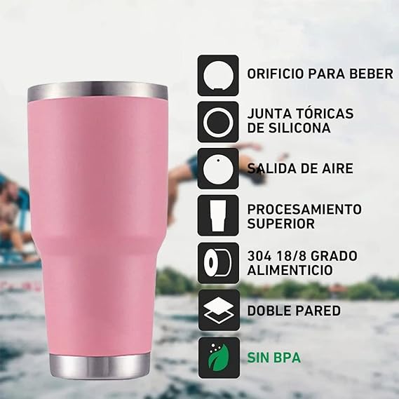 A 30 Oz Termo de Acero Inoxidable, BAKEWAY Vaso Térmico de Acero Inoxidable para Calor y Frío, Termo para Café con Tapa Hermética Antifugas para Exteriores, Oficinas, Hogar (887.206 ml) (Rosa).