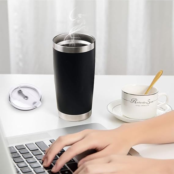 A DEESTE 3PCS Vasos Termicos Frio y Caliente con Tapa, Pajita, Cepillo de Limpieza, Botella Infusor de Vacío Doble, para Cafe, Termos de Acero Inoxidable para Hombre, Mujer, Regalo(20oz/590ml).