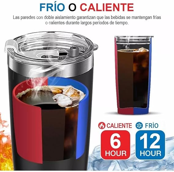 A DEESTE 3PCS Vasos Termicos Frio y Caliente con Tapa, Pajita, Cepillo de Limpieza, Botella Infusor de Vacío Doble, para Cafe, Termos de Acero Inoxidable para Hombre, Mujer, Regalo(20oz/590ml).