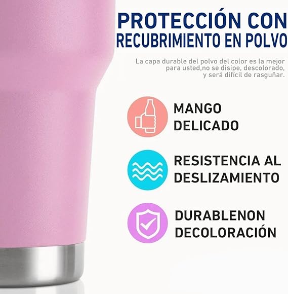A 30 Oz Termo de Acero Inoxidable, BAKEWAY Vaso Térmico de Acero Inoxidable para Calor y Frío, Termo para Café con Tapa Hermética Antifugas para Exteriores, Oficinas, Hogar (887.206 ml) (Rosa).