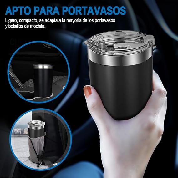 A DEESTE 3PCS Vasos Termicos Frio y Caliente con Tapa, Pajita, Cepillo de Limpieza, Botella Infusor de Vacío Doble, para Cafe, Termos de Acero Inoxidable para Hombre, Mujer, Regalo(20oz/590ml).