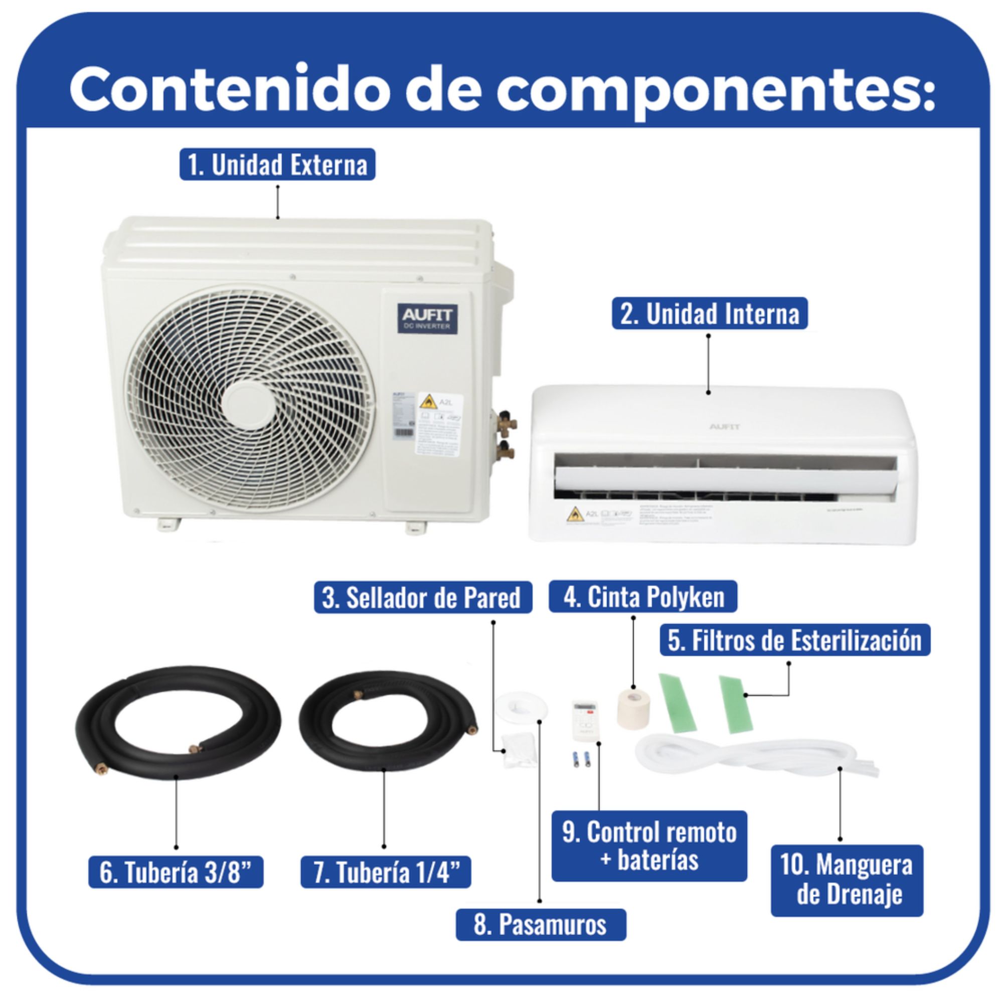 Minisplit Inverter Aufit de 1 Tonelada, 12,000 BTU, Frío y Calor, 110V, Wi-Fi, Blanco