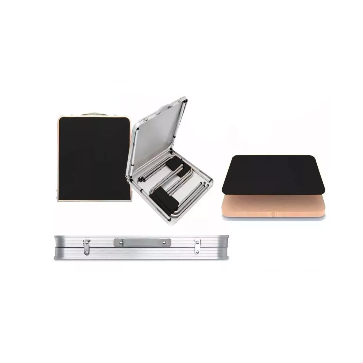 Mesa Plegable Portafolio 90cm Con 2 Sillas Portátiles Jardin Negro.