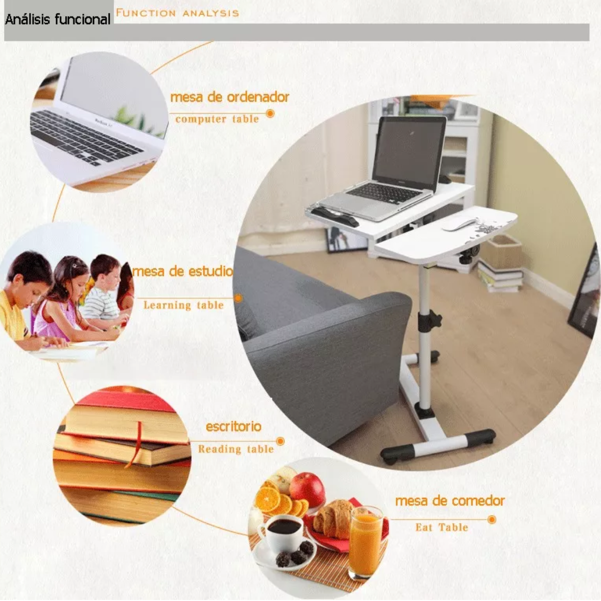 Mesa Auxiliar De Sofá Plegable Y Extraíble Para Laptop 60cm.