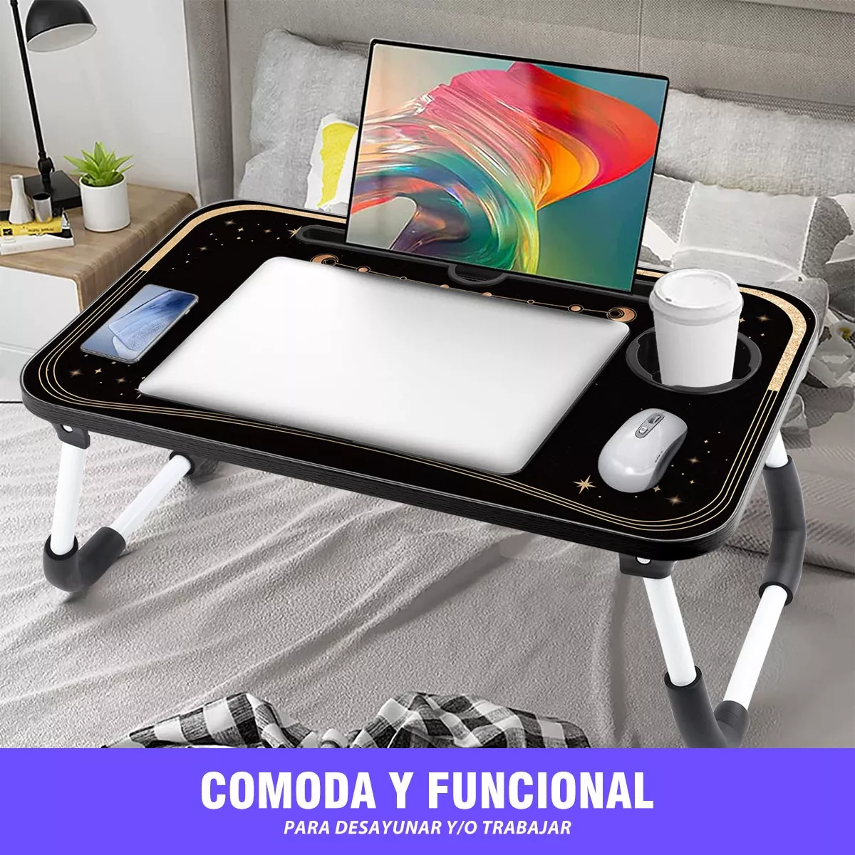 Mesa Plegable Portafolio De Madera Soporte Laptop Portátil Negro Luna.