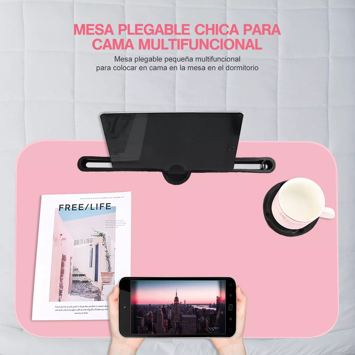 Mesa Plegable Portafolio De Madera Soporte Laptop Portátil Rosa.