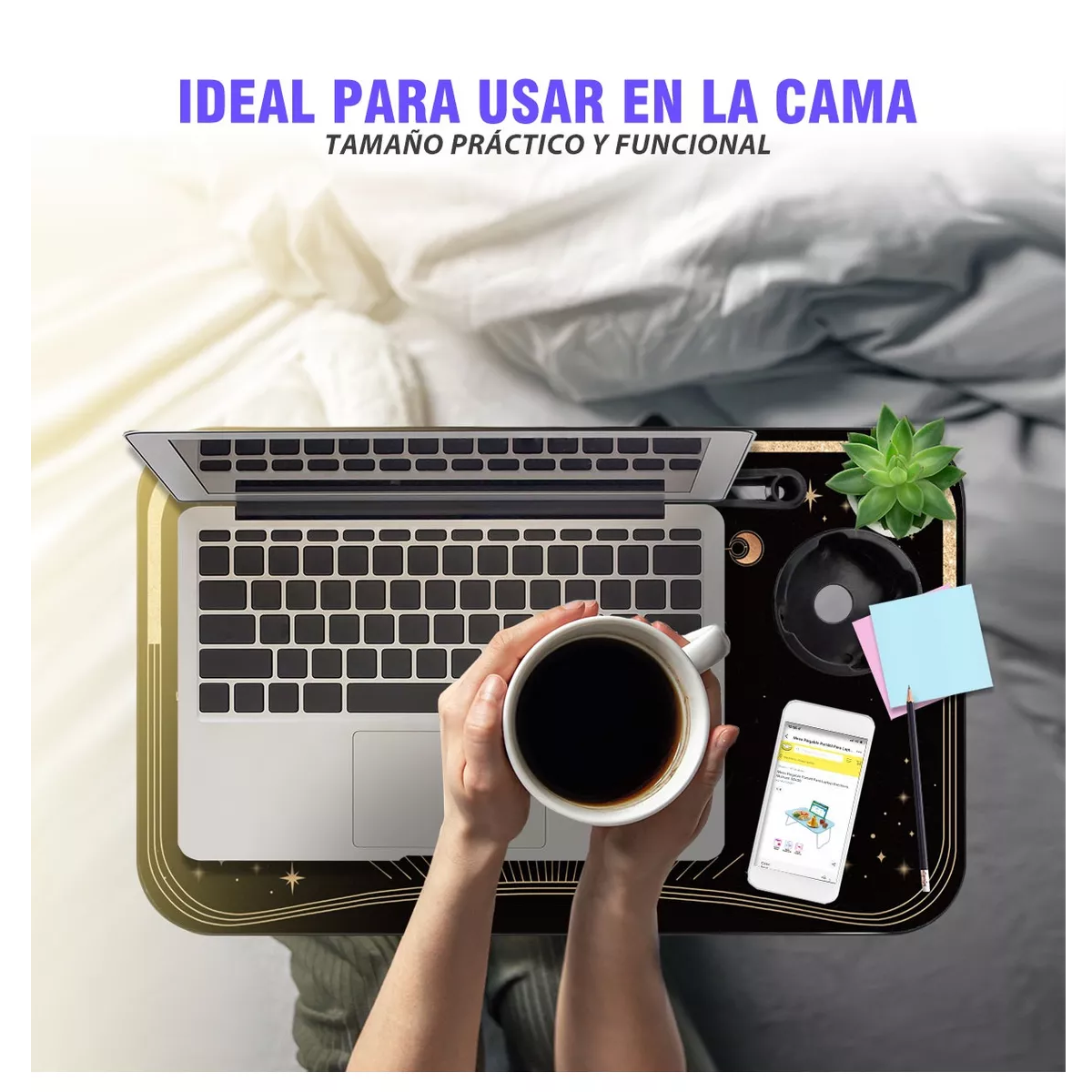 Mesa Plegable Portafolio De Madera Soporte Laptop Portátil Negro Luna.