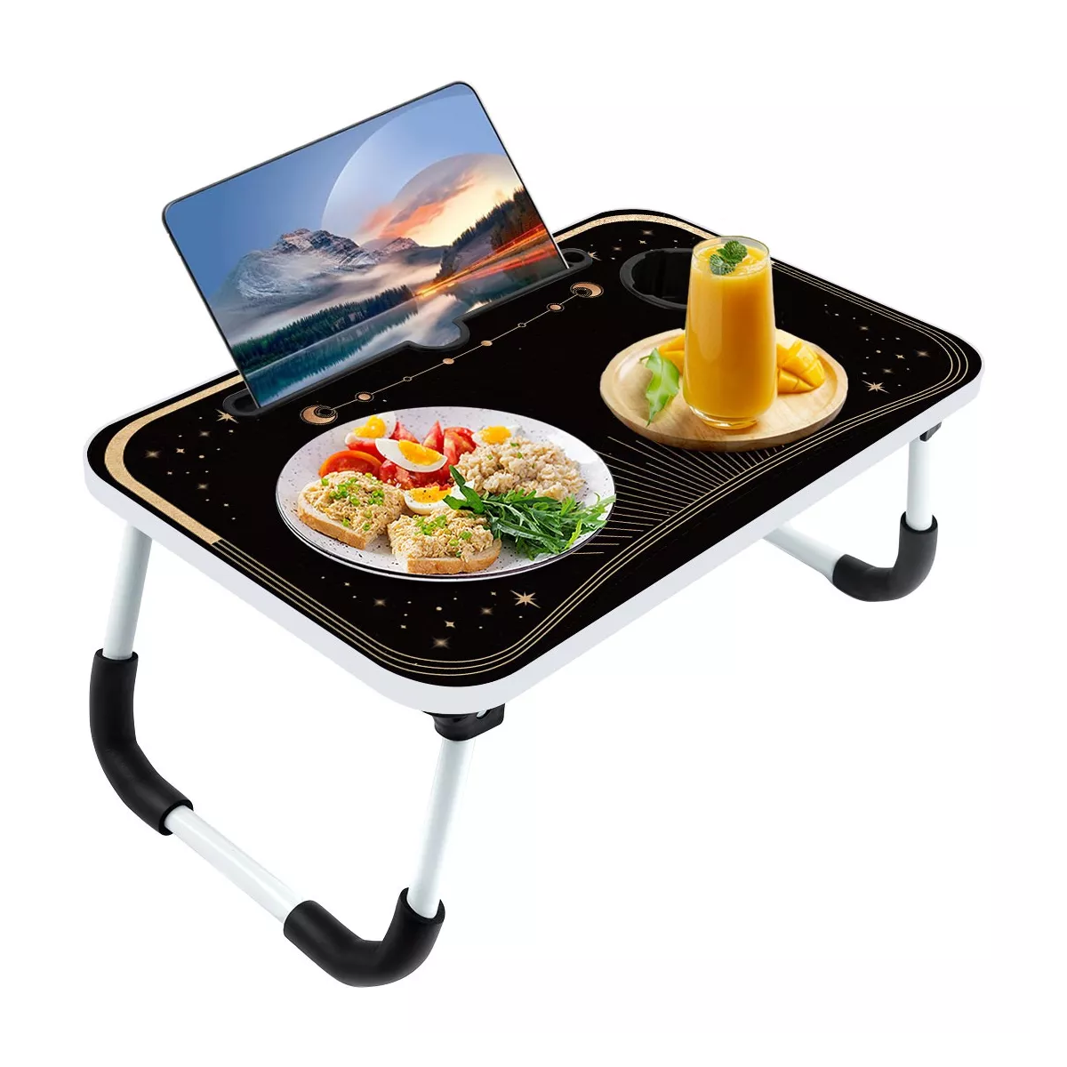 Mesa Plegable Portafolio De Madera Soporte Laptop Portátil Negro Luna.