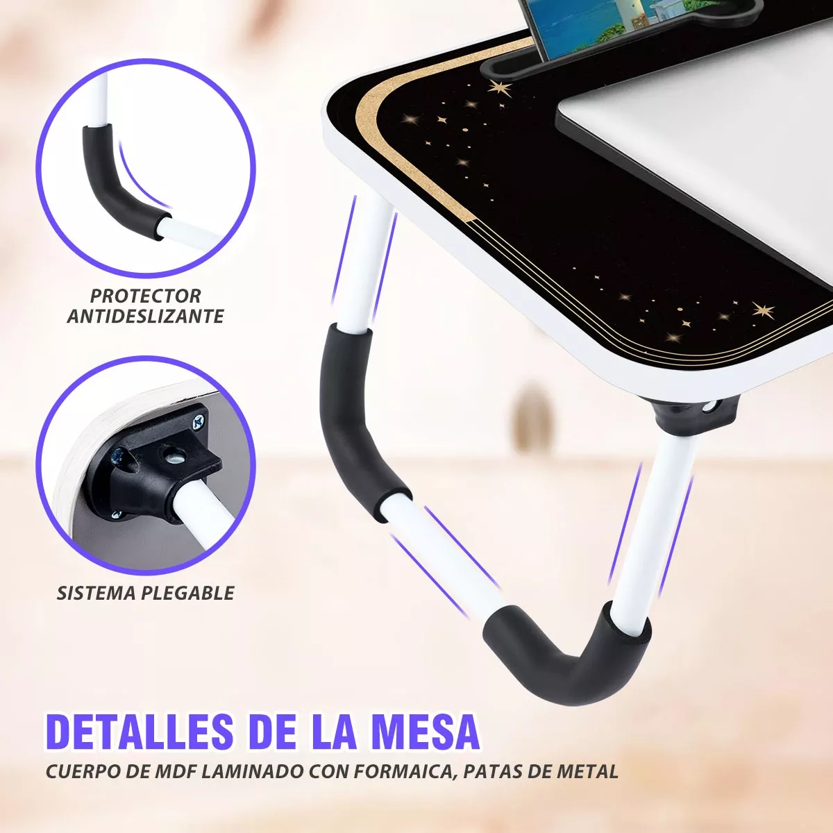 Mesa Plegable Portafolio De Madera Soporte Laptop Portátil Negro Luna.
