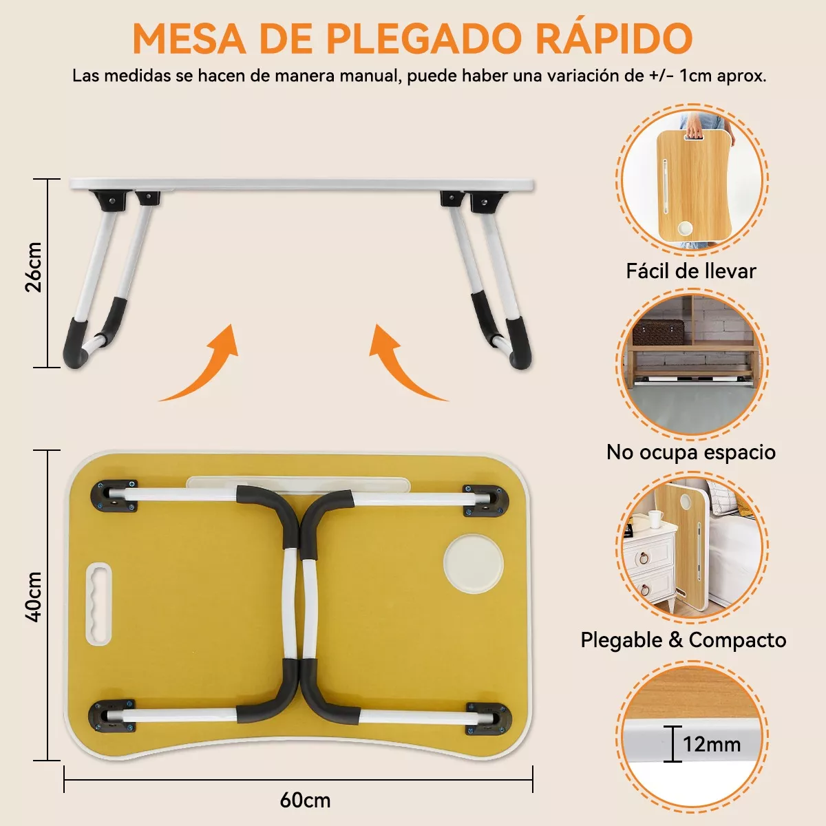 Mesa Plegable De Madera Soporte Para Laptop Con Asa Portátil Madera.