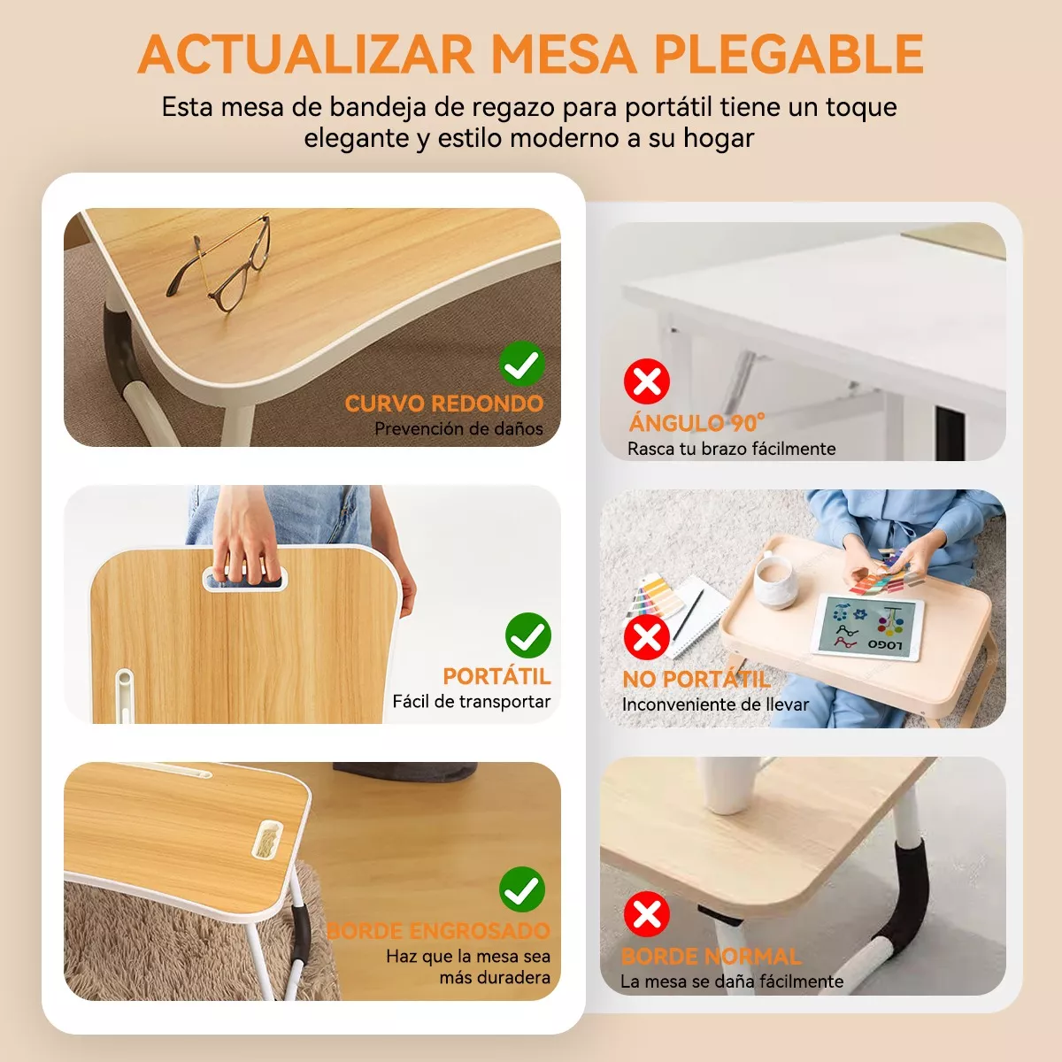 Mesa Plegable De Madera Soporte Para Laptop Con Asa Portátil Madera.