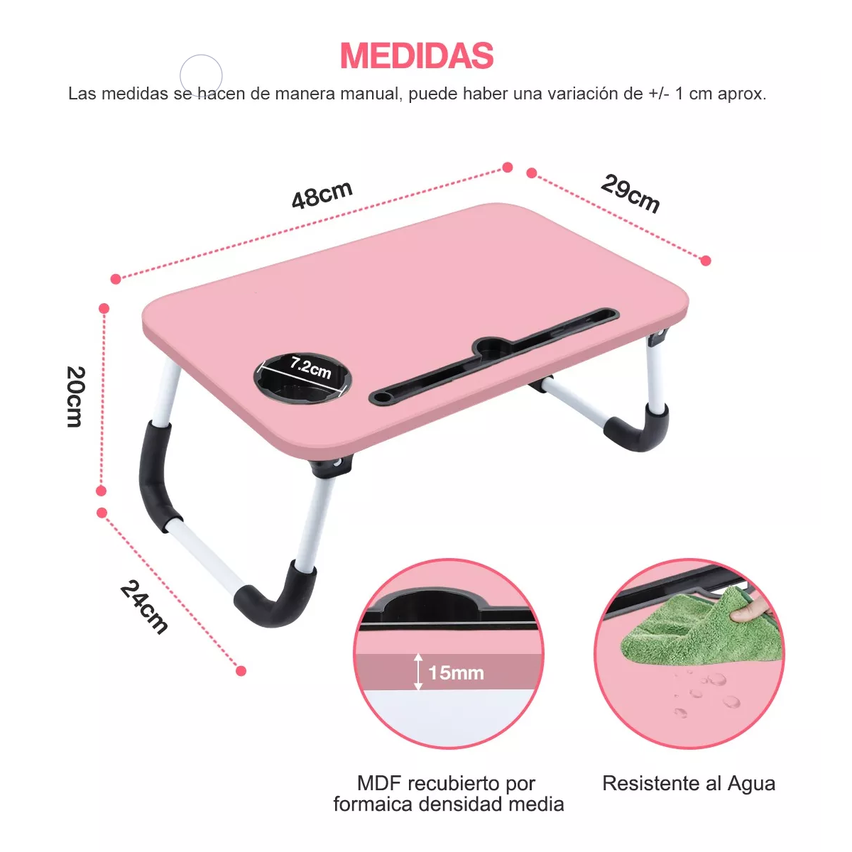 Mesa Plegable Portafolio De Madera Soporte Laptop Portátil Rosa.