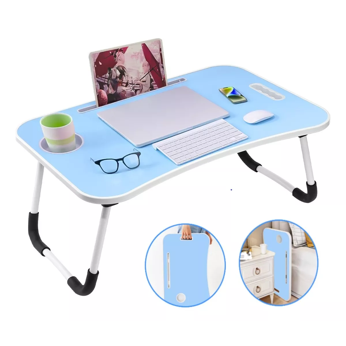 Mesa Plegable Portátil Para Laptop/cama Multiusos Escritorio Azul.