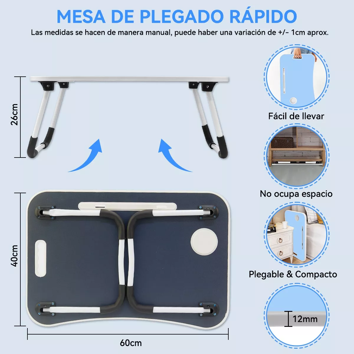 Mesa Plegable Portátil Para Laptop/cama Multiusos Escritorio Azul.