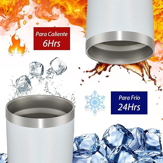 A Vaso Térmico de Acero Inoxidable 20OZ,Termos para Cafe Frio y Caliente con Popote,Tapa Hermética,2-Pajita y 2-Cepillo de Limpieza,Vaso Portátil de Viaje,para Cafe,Té, Agua y Bebidas(Blanco).