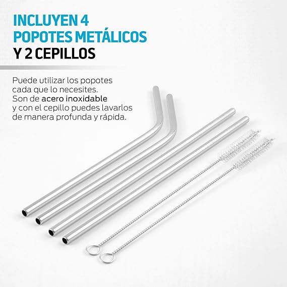 A Redlemon Vaso Térmico Doble Pared de Acero Inoxidable 600 ml (2 Piezas). Termo para Agua y Café con Tapa Hermética. Taza Mantiene tu Bebida Caliente 4 Horas y Fría 6 Horas. Incluye Popotes y Limpiador.