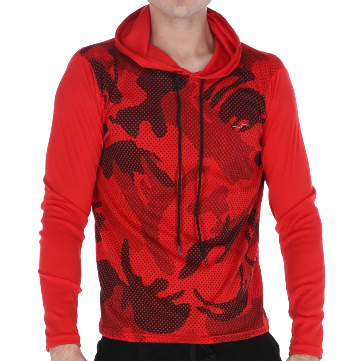 Playera Deportiva Manga Larga Con Capucha Color Rojo Para Hombre CHB Chili Beans Clothing Co..