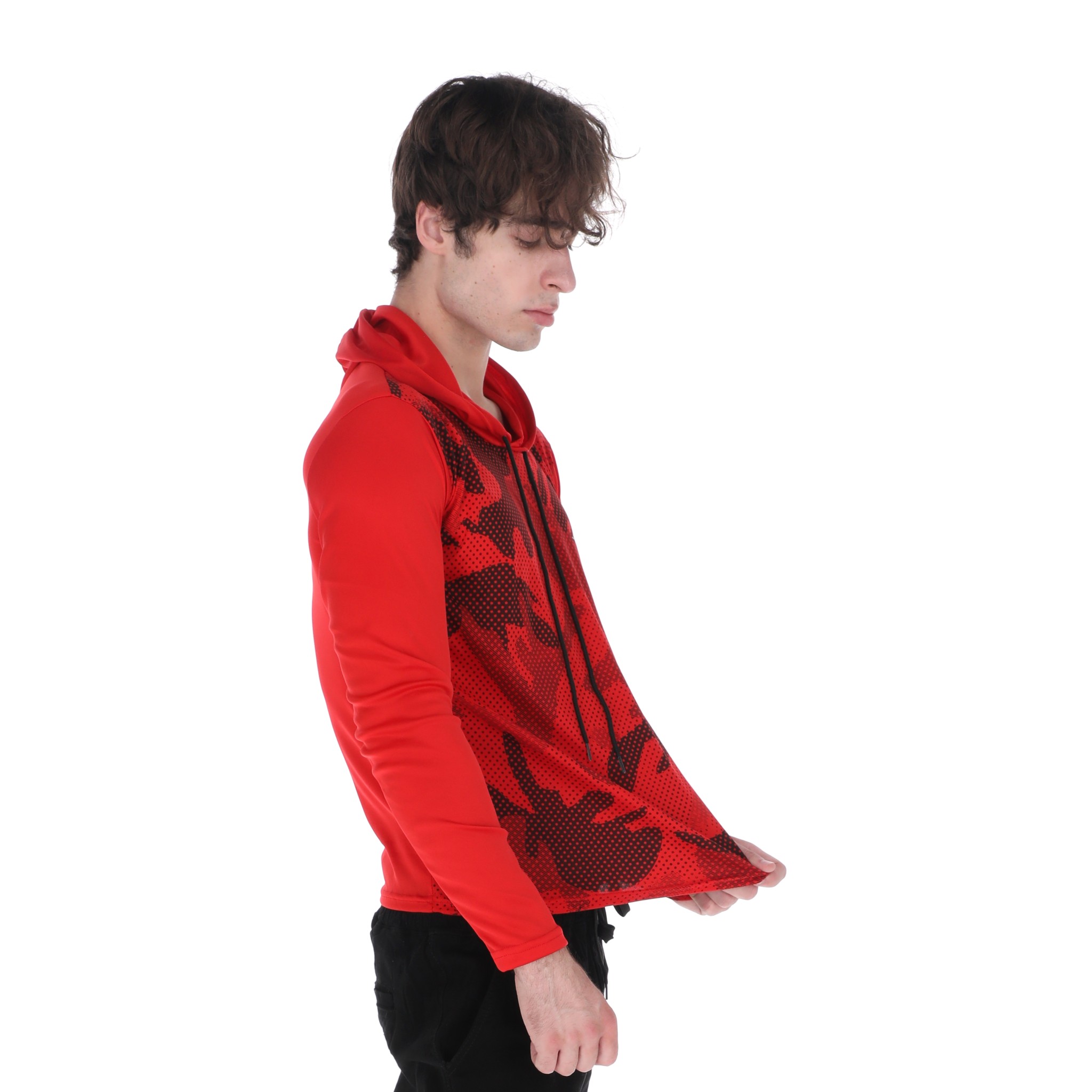 Playera Deportiva Manga Larga Con Capucha Color Rojo Para Hombre CHB Chili Beans Clothing Co..