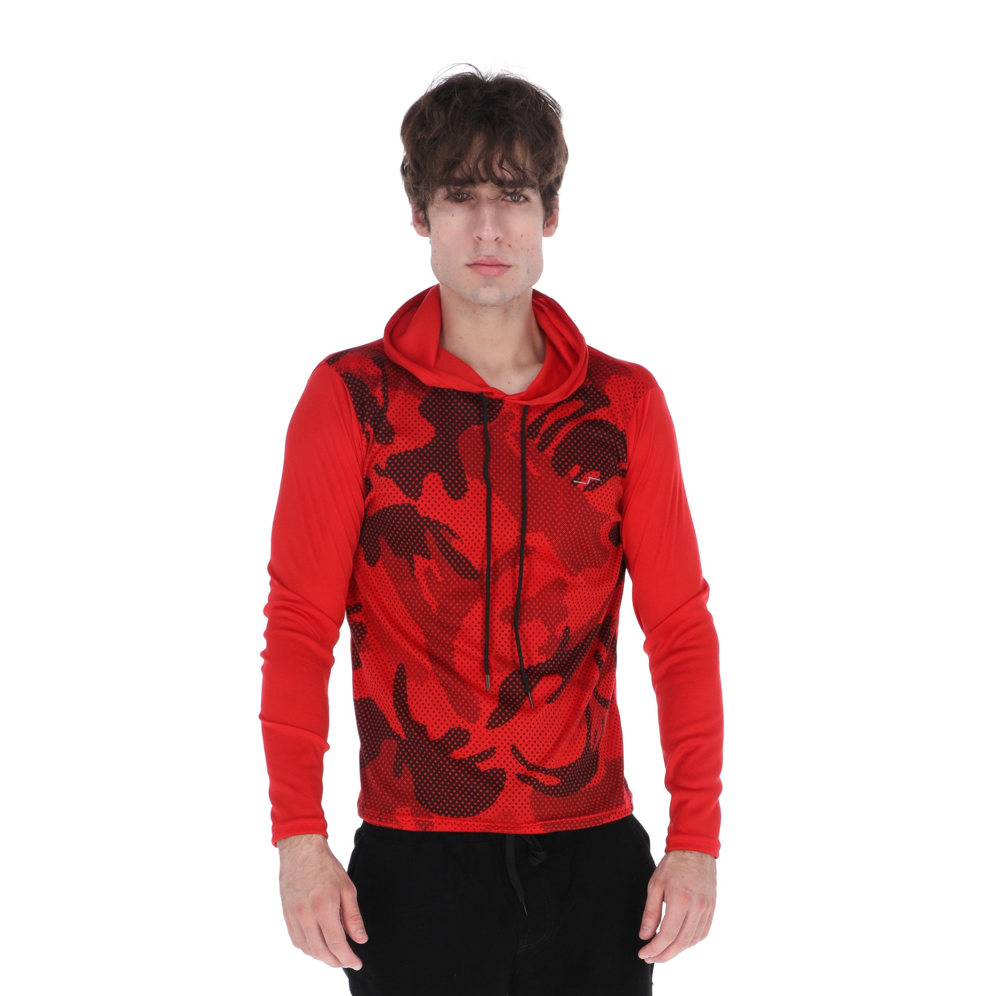 Playera Deportiva Manga Larga Con Capucha Color Rojo Para Hombre CHB Chili Beans Clothing Co..