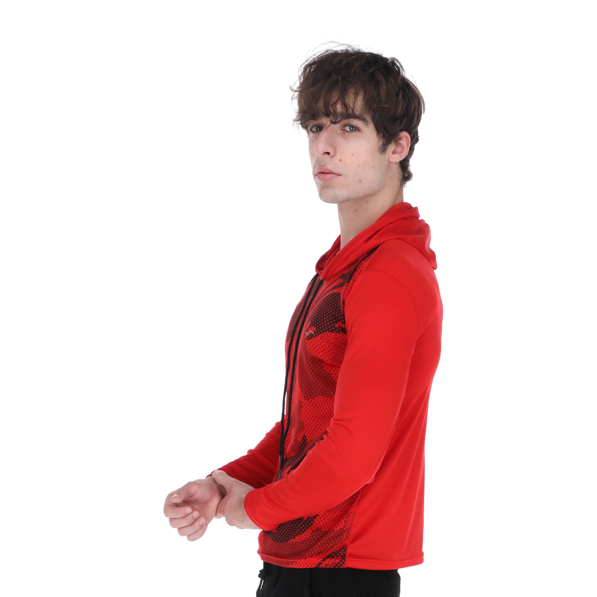 Playera Deportiva Manga Larga Con Capucha Color Rojo Para Hombre CHB Chili Beans Clothing Co..