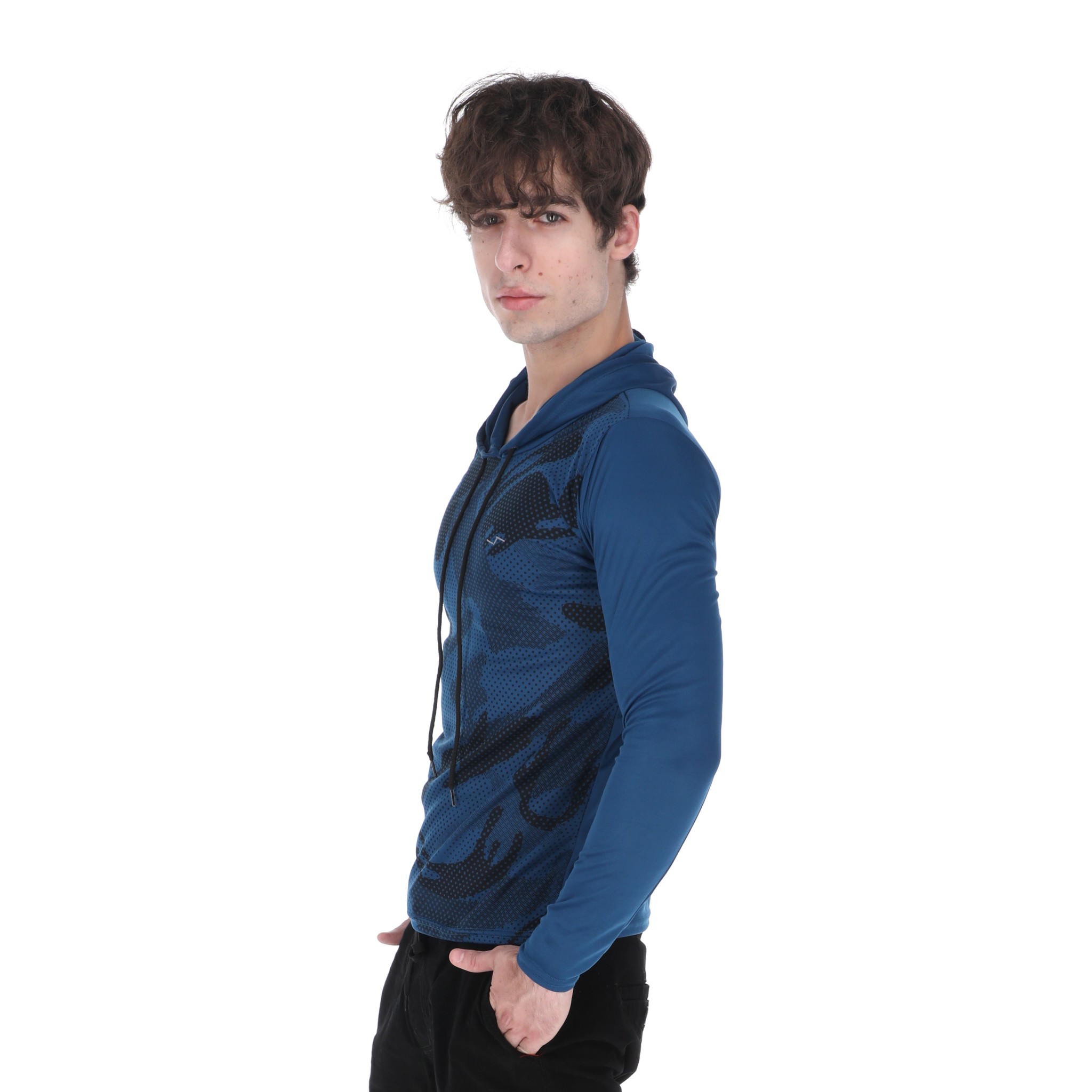 Playera Deportiva Manga Larga Con Capucha Color Azul Para Hombre CHB Chili Beans Clothing Co.