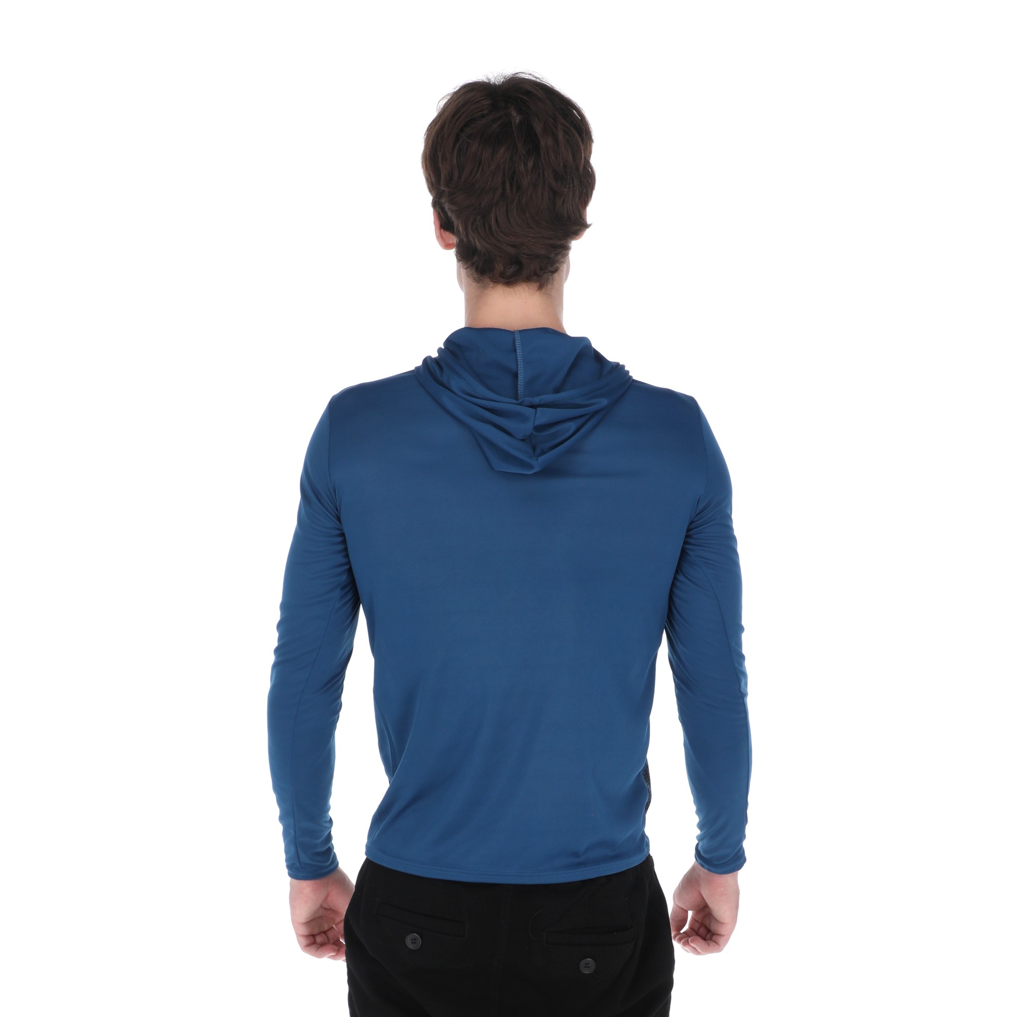 Playera Deportiva Manga Larga Con Capucha Color Azul Para Hombre CHB Chili Beans Clothing Co.