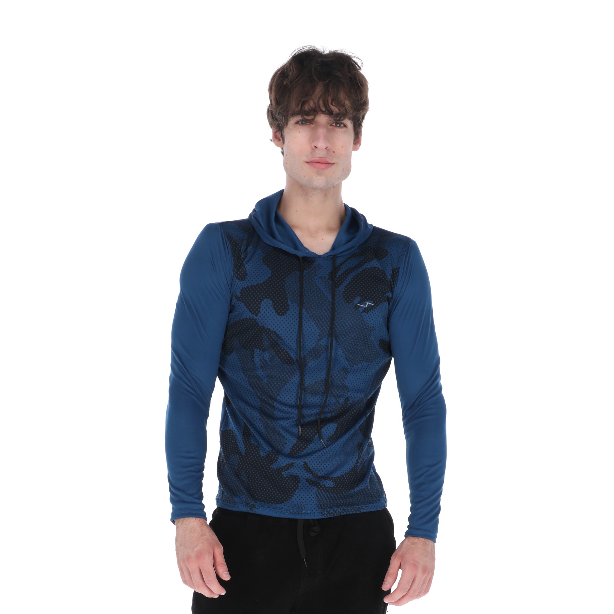 Playera Deportiva Manga Larga Con Capucha Color Azul Para Hombre CHB Chili Beans Clothing Co.
